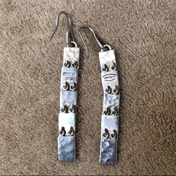 LOIS HILL Sterling Silver Drop Dangle Alternating Hammered Filigree Earrings - Picture 8 of 16